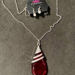Paparazzi Ruby Red and Silver Necklace Set
